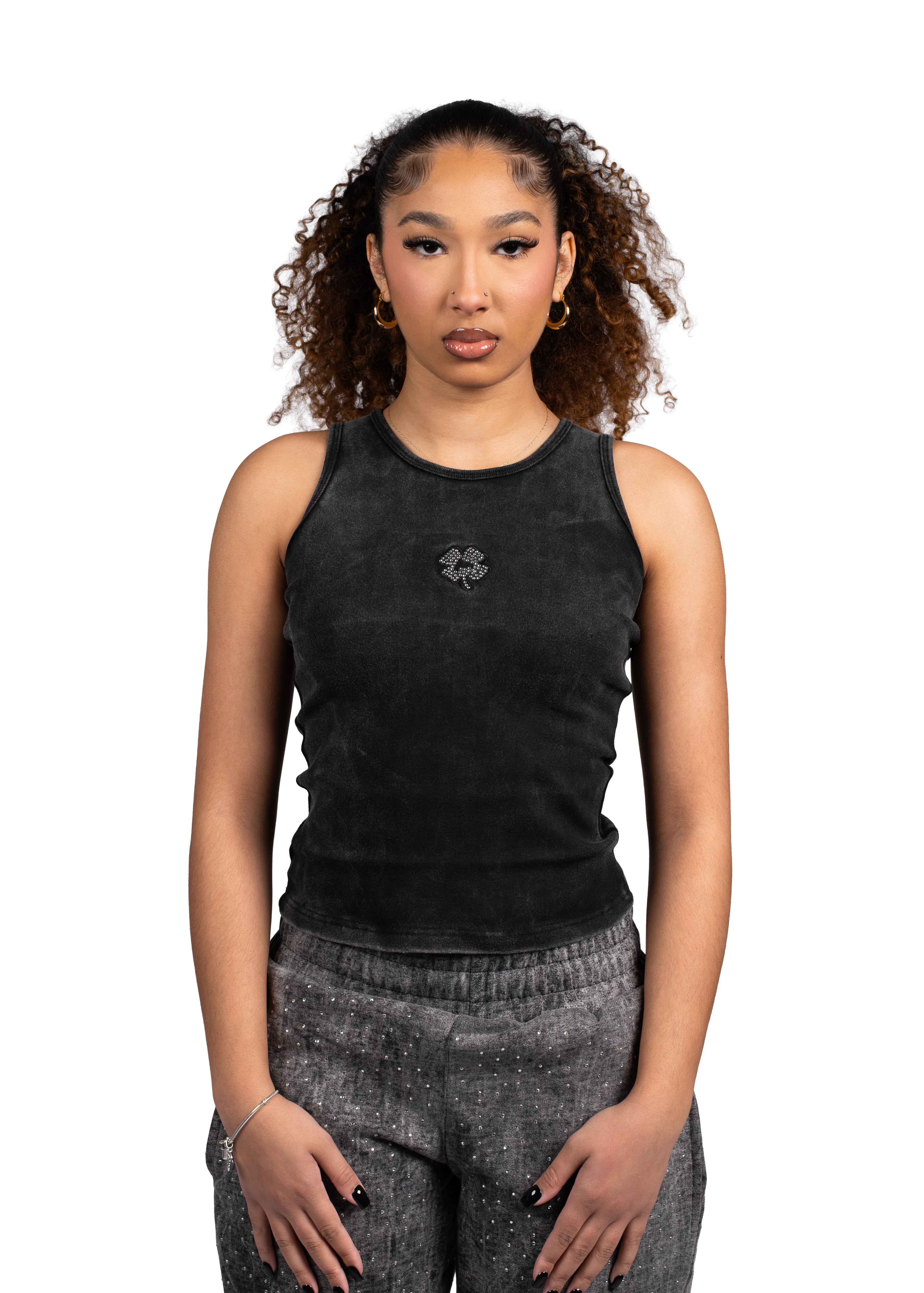 Acid Wash Tank Top Diamond Clover