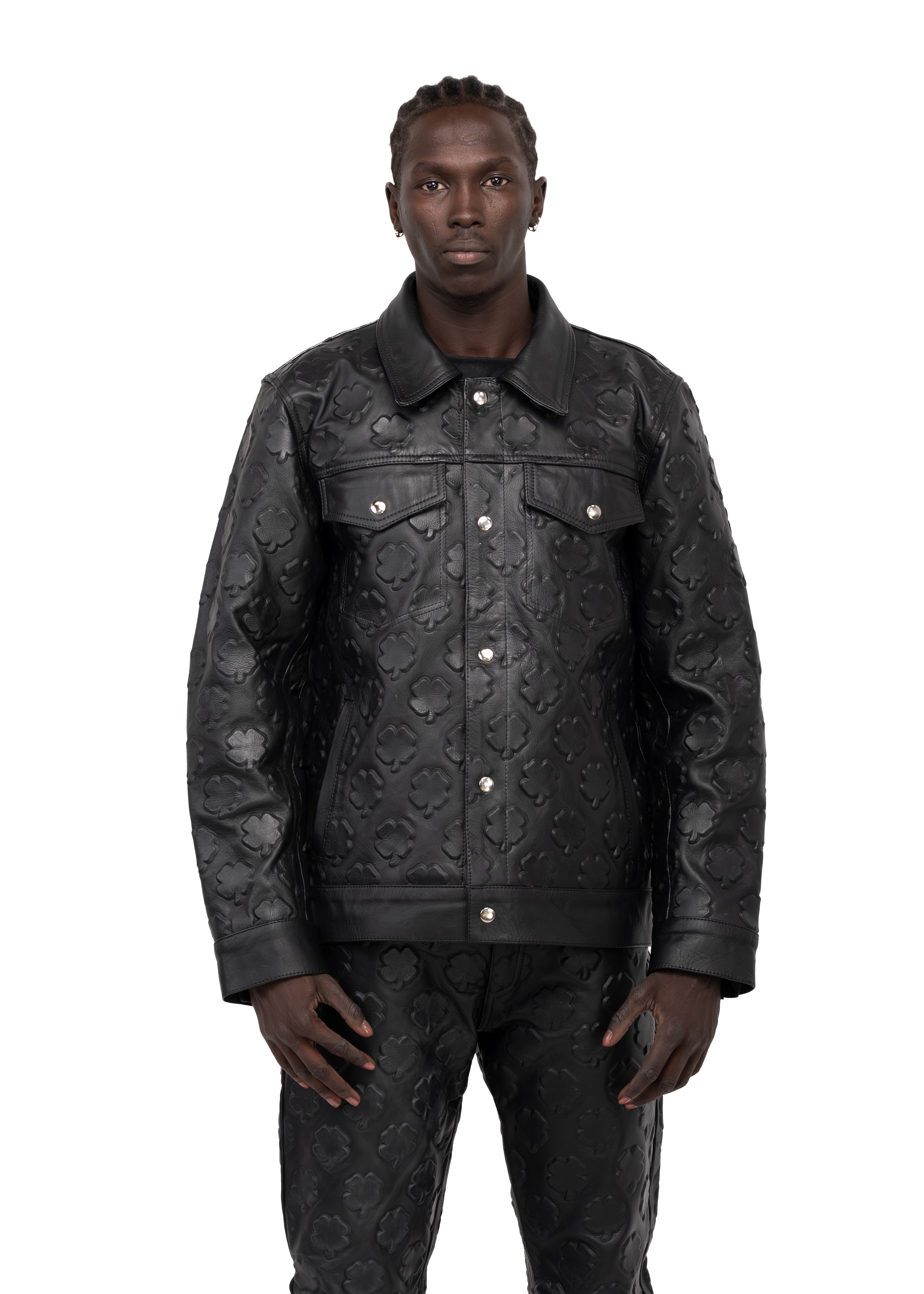 Clover Embossed Leather Jacket