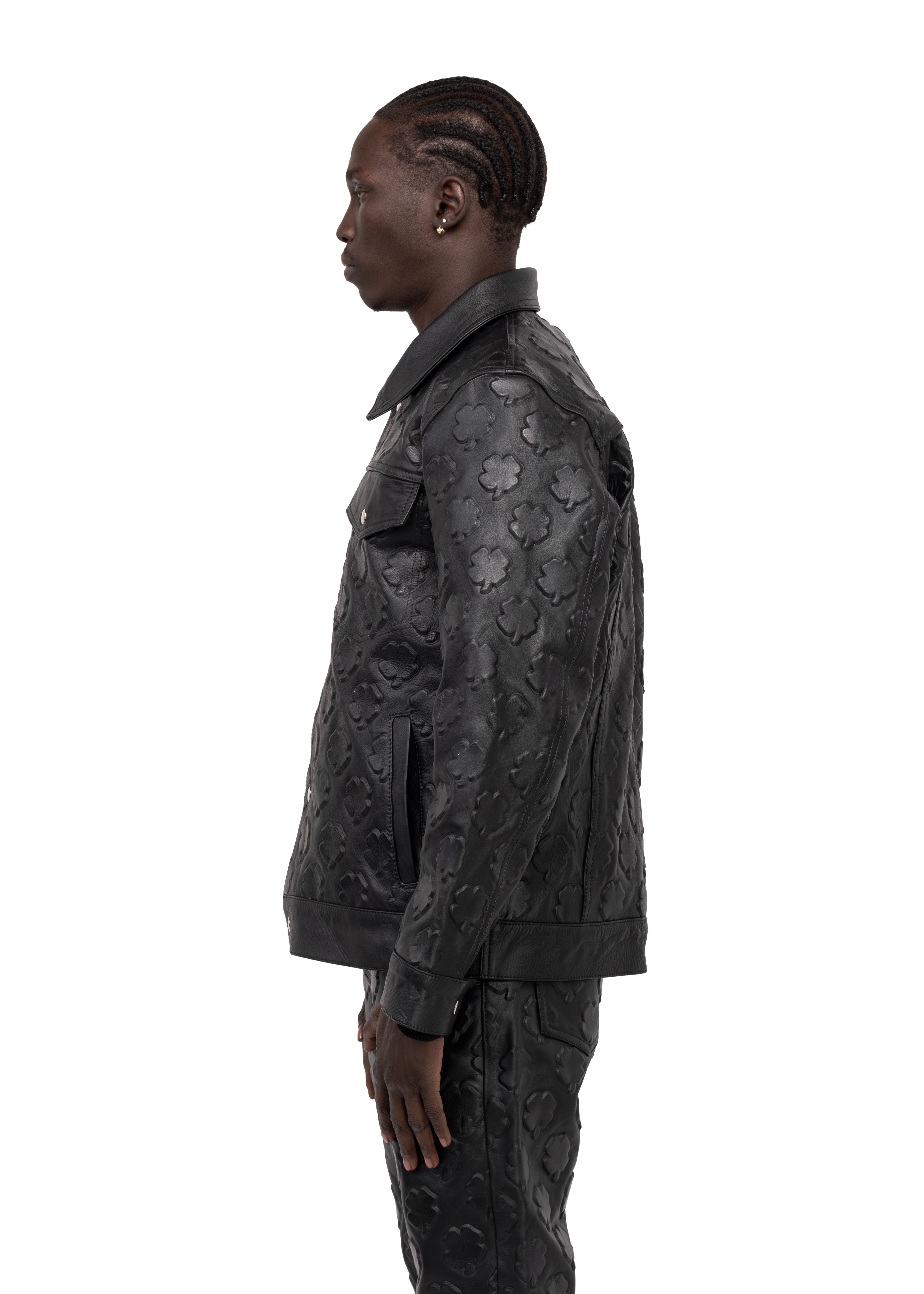 Clover Embossed Leather Jacket