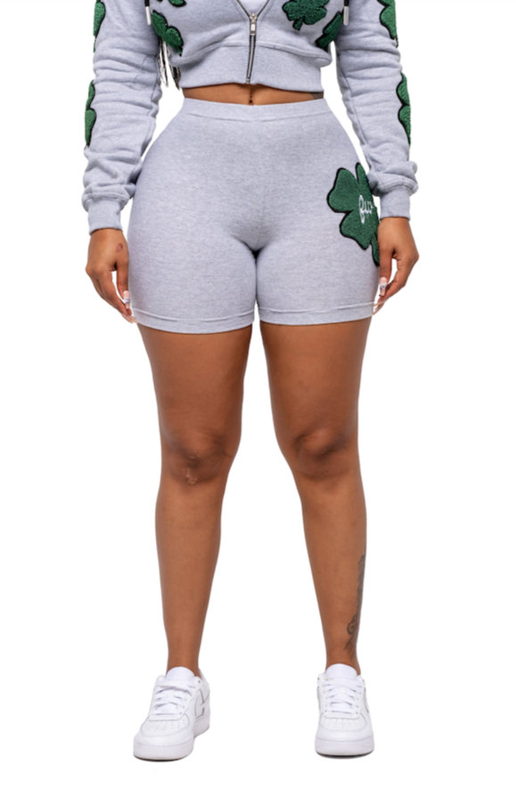 Gray Clover Patch Biker Shorts