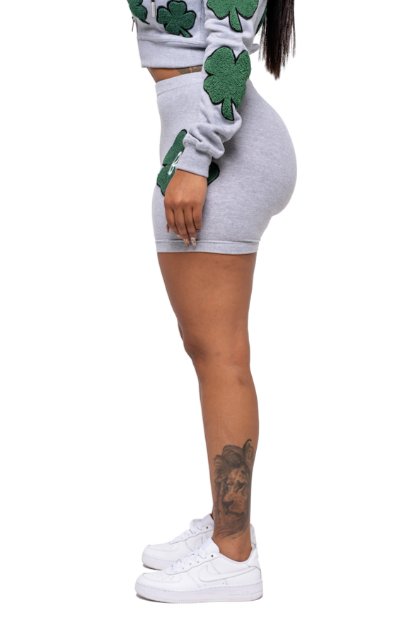 Gray Clover Patch Biker Shorts