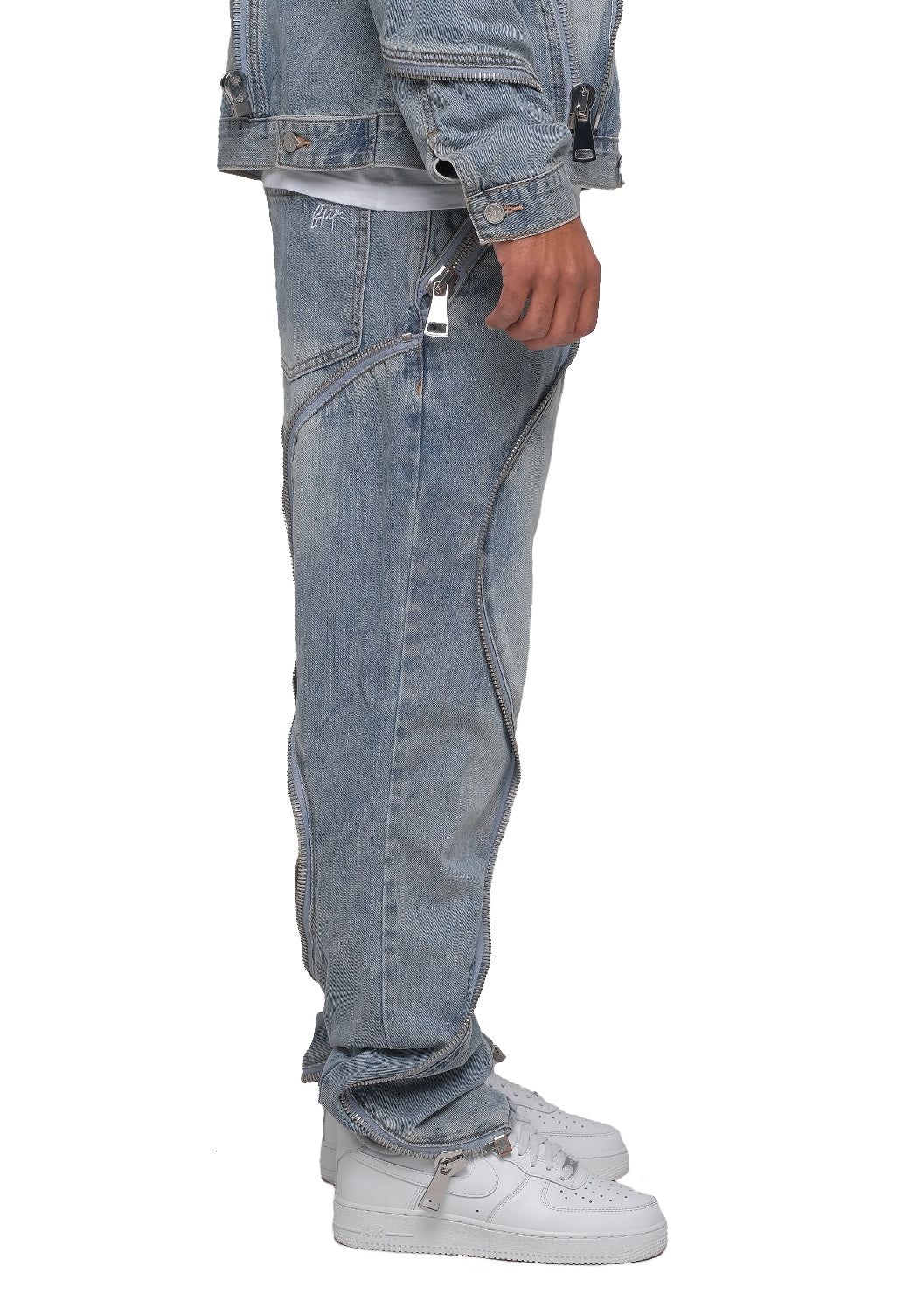 Blue Zipper Denim Pants
