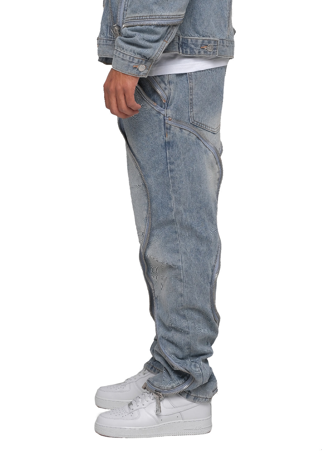 Blue Zipper Denim Pants