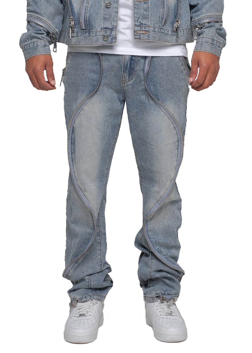 Blue Zipper Denim Pants