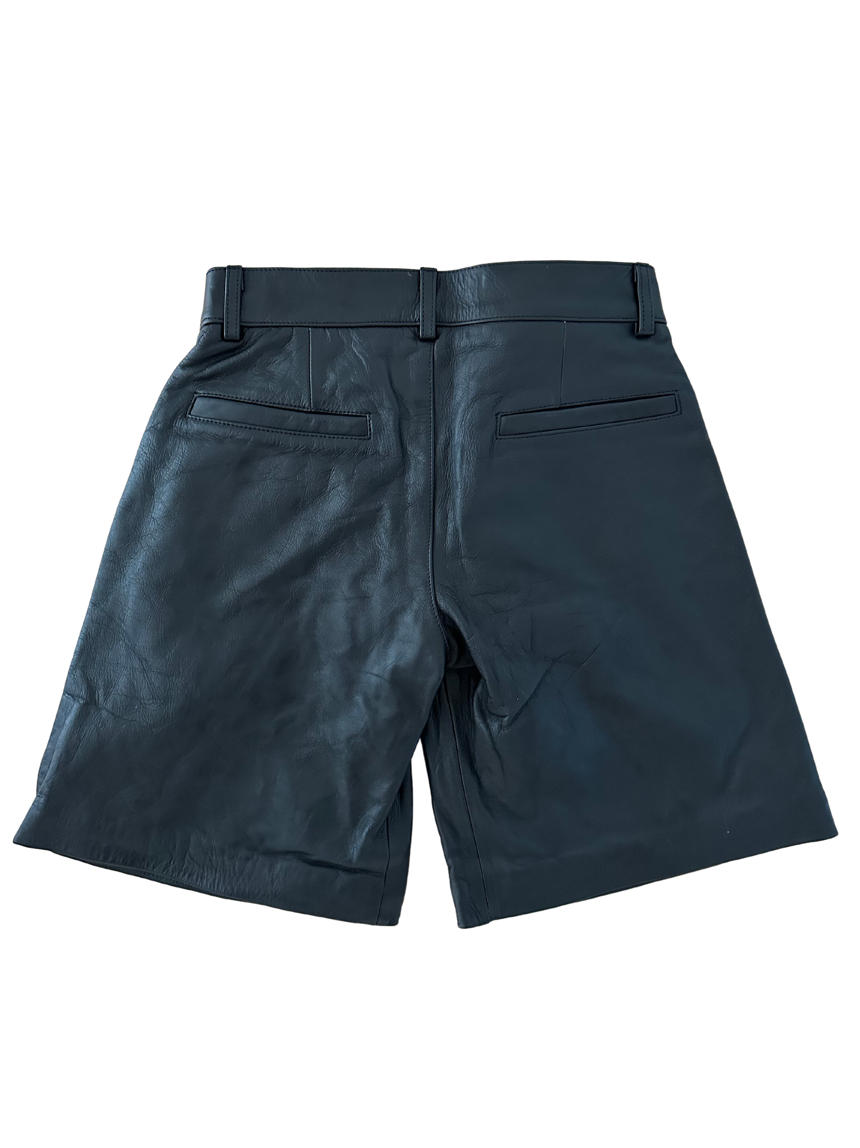 Black Leather Logo Shorts