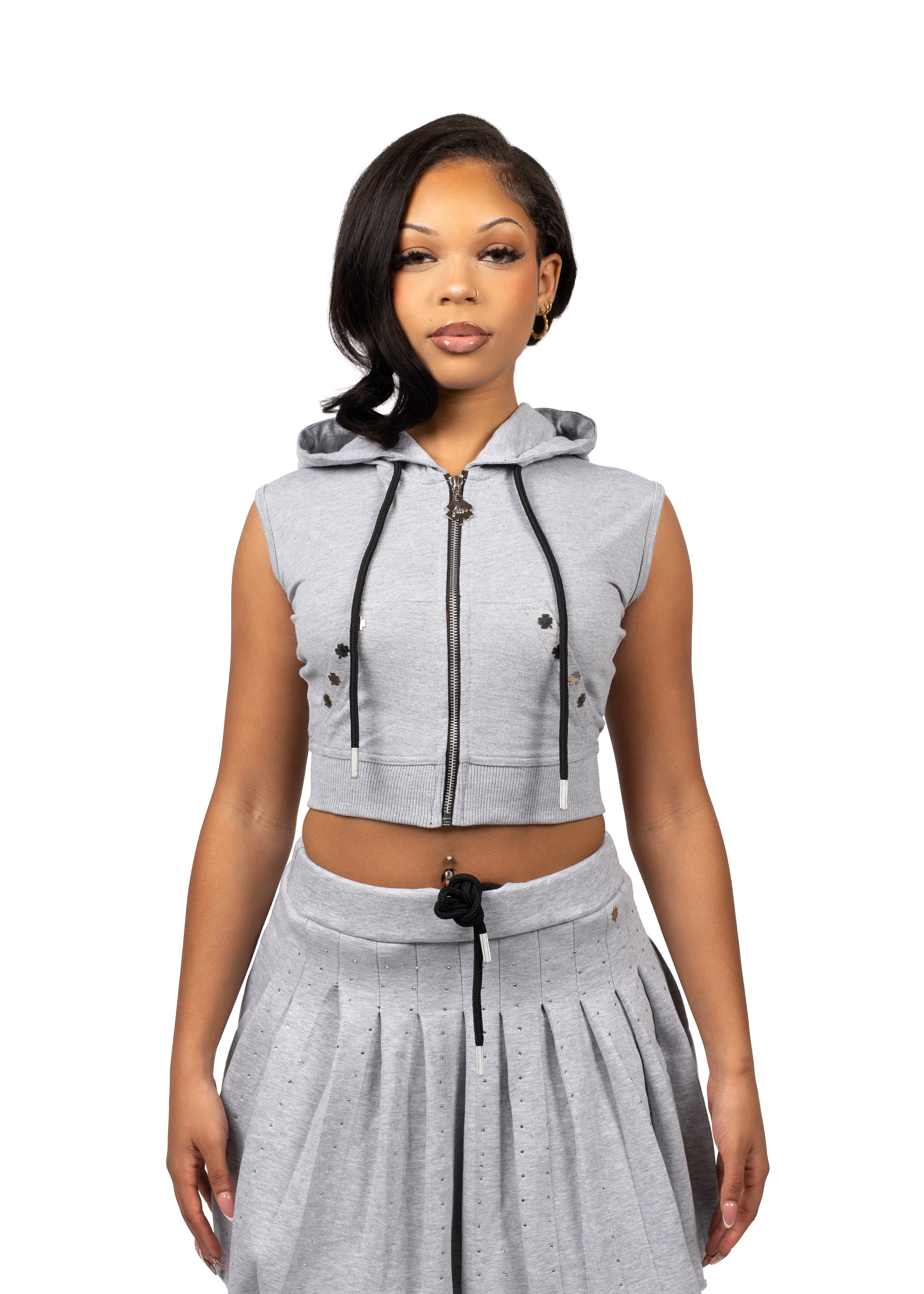 Gray Crop Hoodie Sleeveless