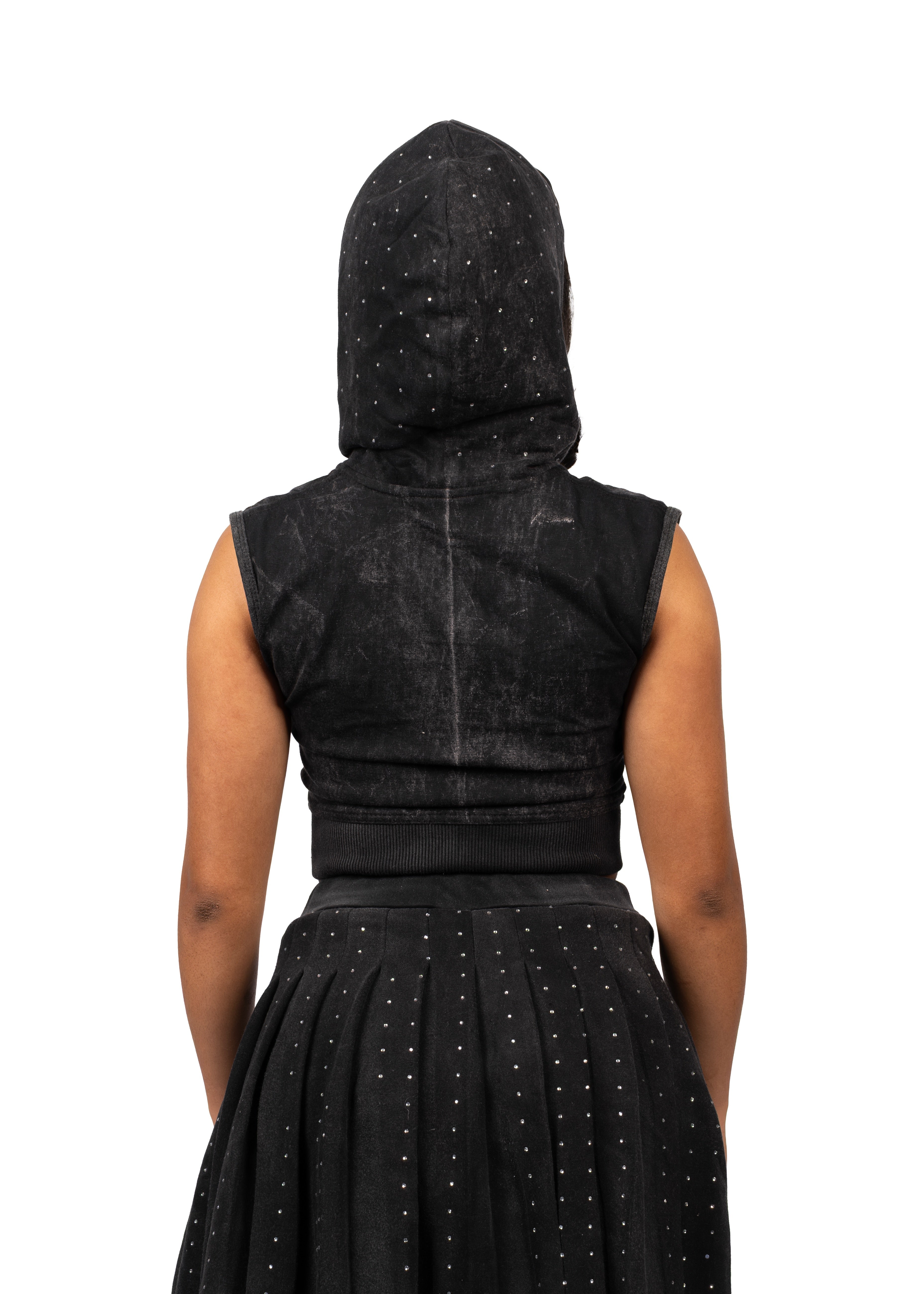 Black Crop Hoodie Sleeveless
