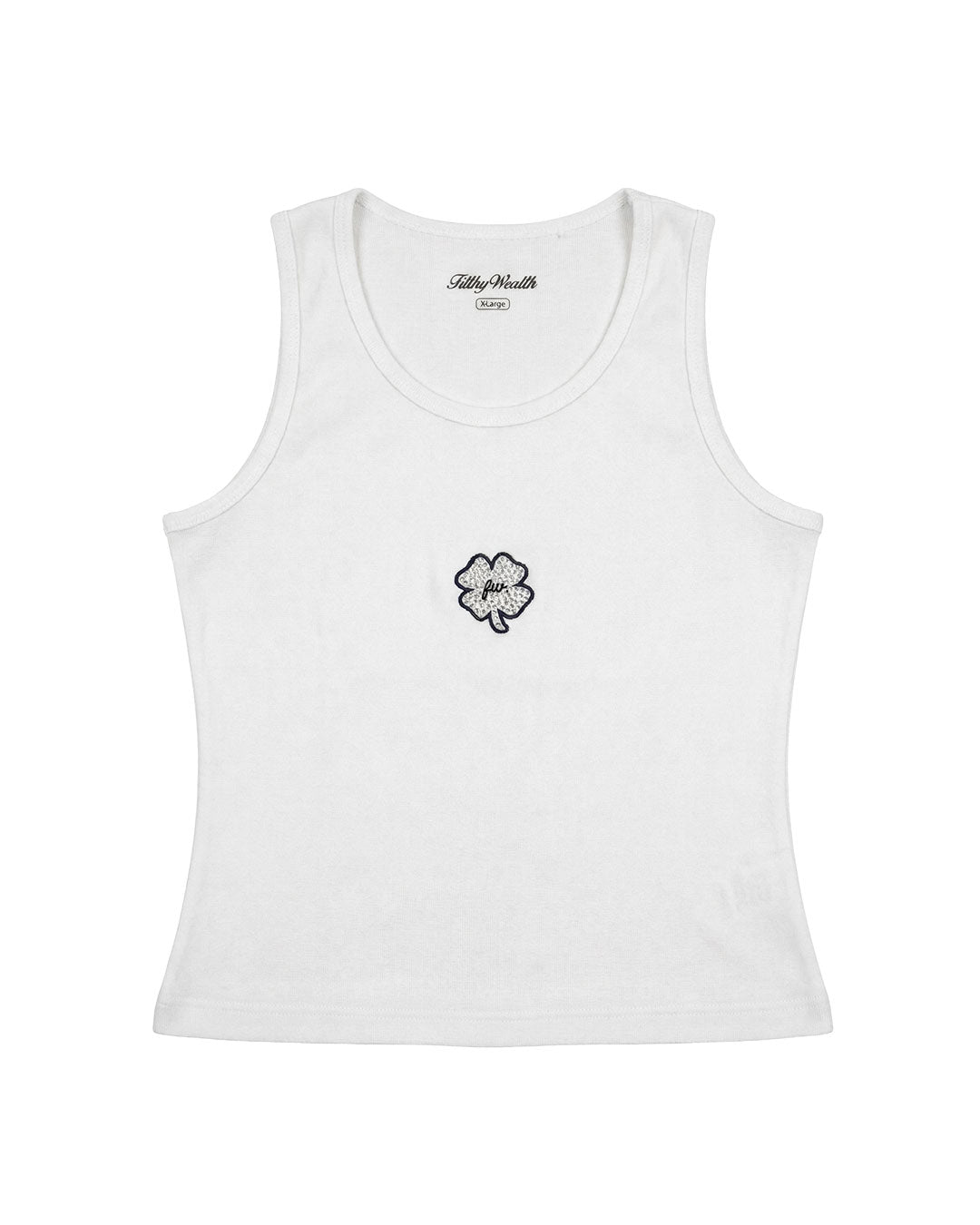 White Tank Top Diamond Clover