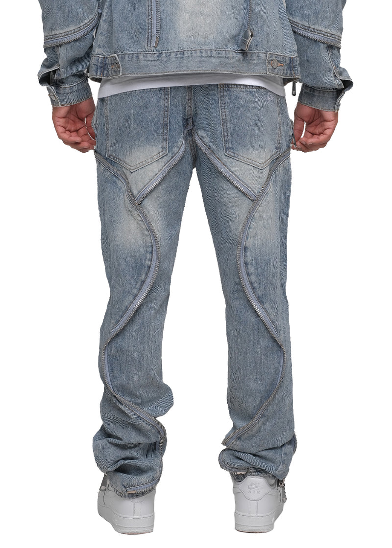 Blue Zipper Denim Pants