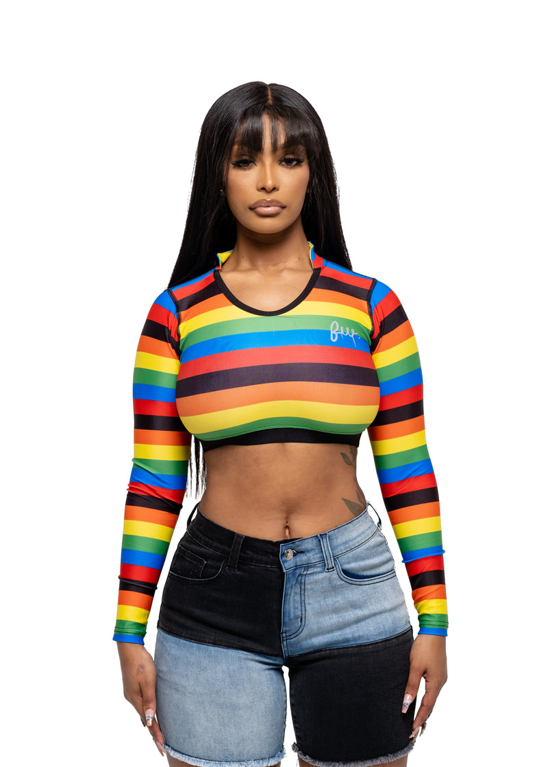 Striped Long Sleeve Rib Crop Top