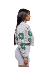 Women Gray Wool Clover Patch Varsity Jacket