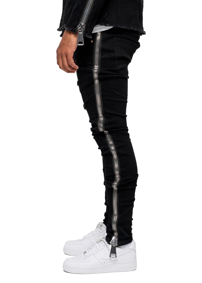 Black XL Zipper Denim Pants