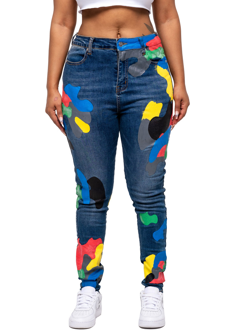 Women Blue Camo Denim Pants