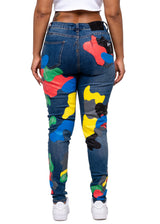 Women Blue Camo Denim Pants