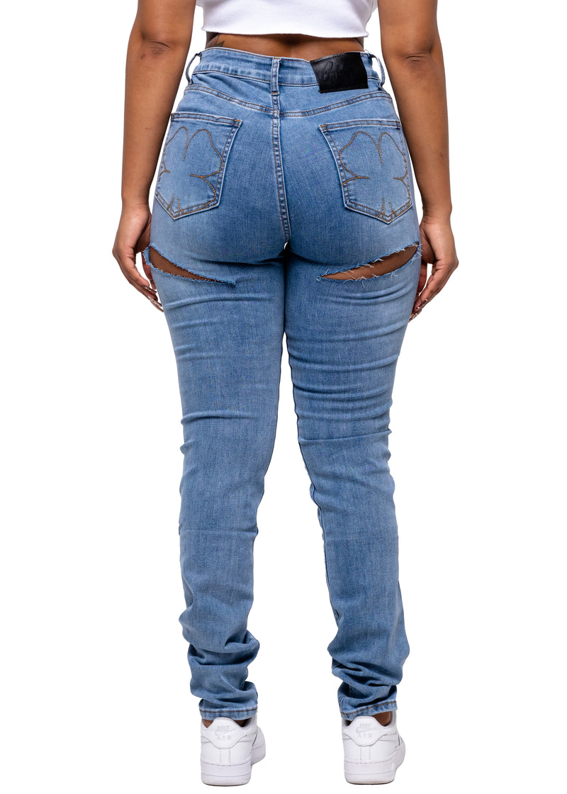 Back Cut Blue Denim Pants