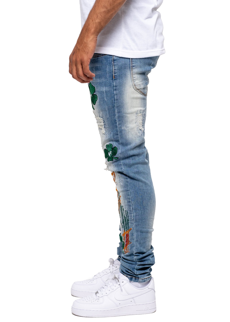 Blue Distressed Denim Pants
