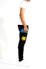 Multicolor Clover Patch Denim Pants
