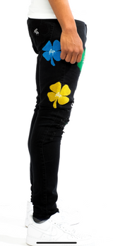Multicolor Clover Patch Denim Pants