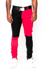 Black and Red Split Denim Pants