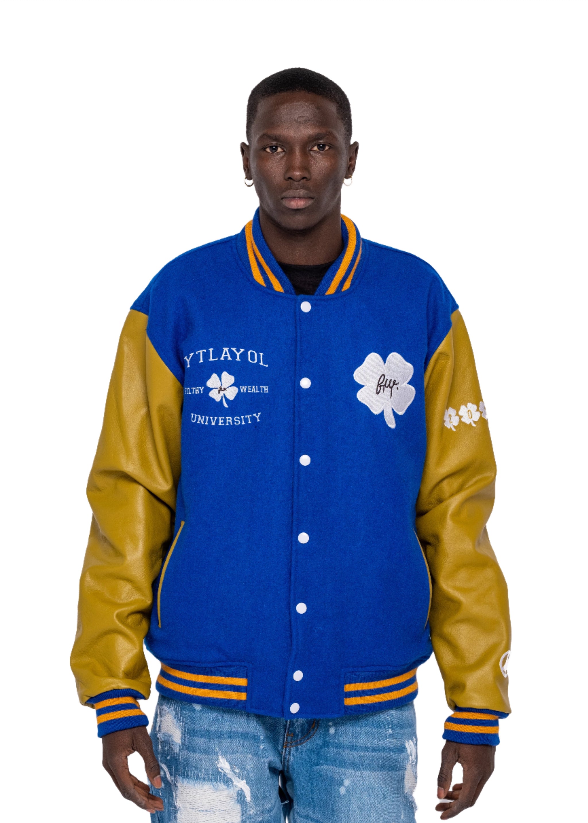 Royal Blue Leather Varsity Jacket | Filthy Wealth Clothing