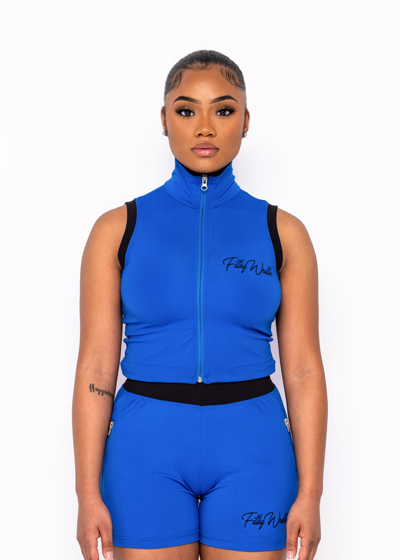 Blue Sleeveless Full Zip