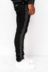 Black Stitched Denim Pants