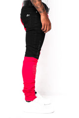 Black and Red Split Denim Pants